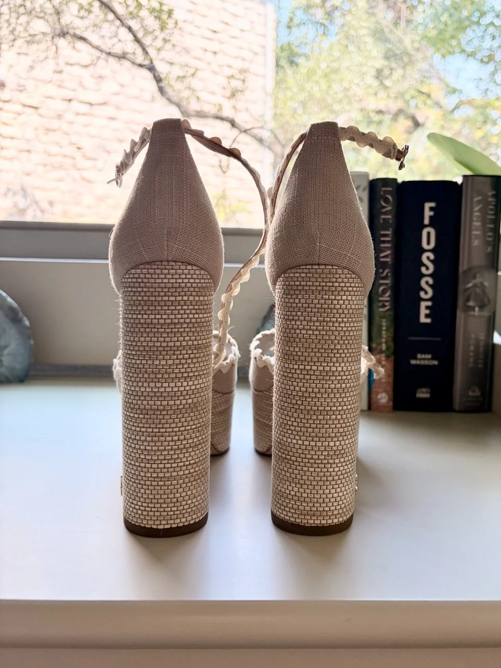 Sam Edelman Kori Cream Raffia Platform Heels Size 8